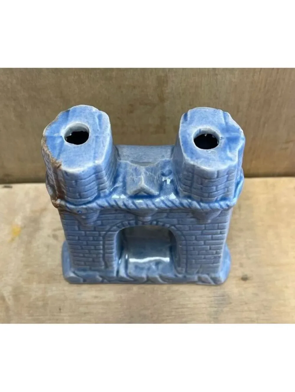 Vintage Blue Ceramic Castle Figurine Marked Korea